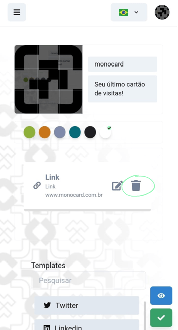 Clique no ícone da lixeira para excluir módulos do seu perfil online