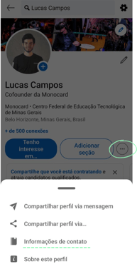 Clique em Informações de contato no perfil do Linkedin