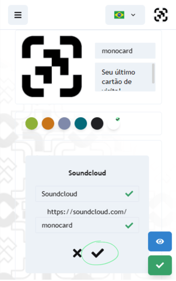 Preencha o campo com seu usuário do soundcloud pra adicioná-lo ao seu perfil online monocard