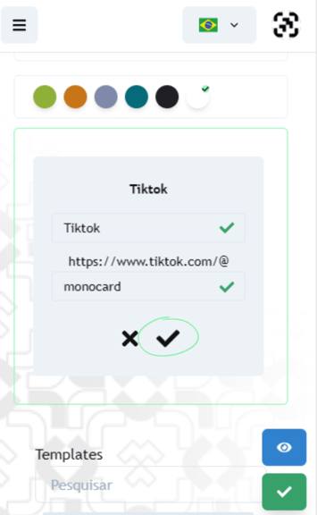 Insira seu nome de usuário na rede para cadastrar o Tiktok no perfil online Monocard